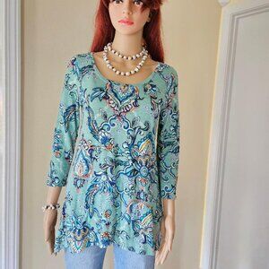 Chico`s - Women`s Green Paisley Print Shirt -Top Long size XS
